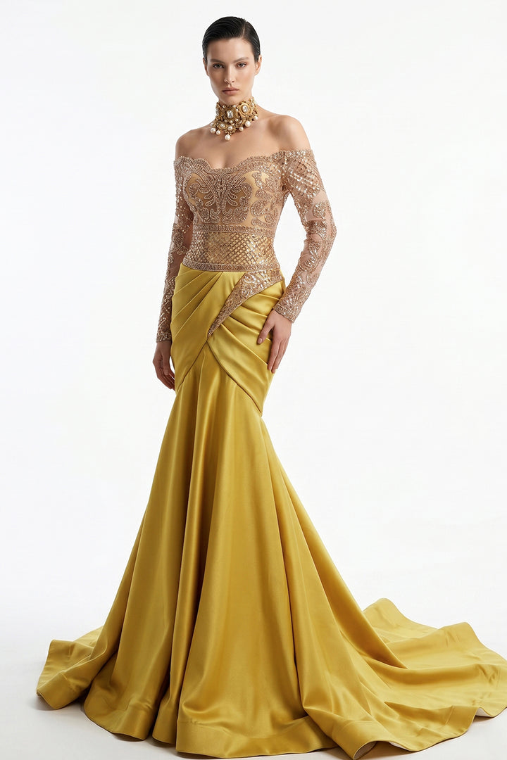 Embellished Off-The-Shoulder Mermaid Dress