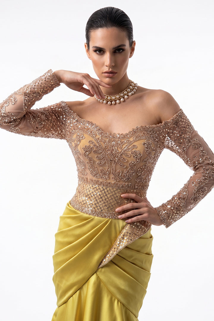 Embellished Off-The-Shoulder Mermaid Dress