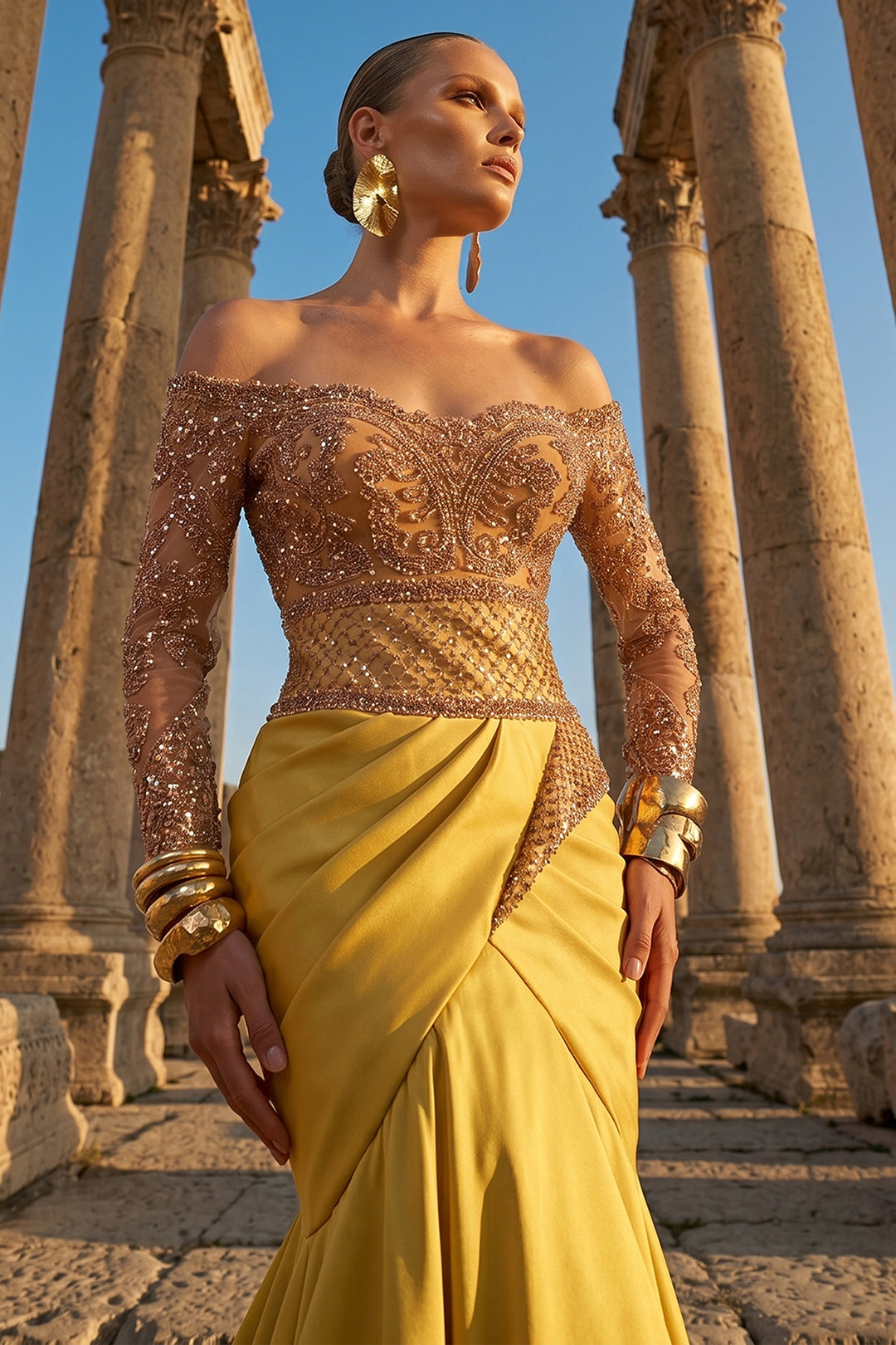 Embellished Off-The-Shoulder Mermaid Dress