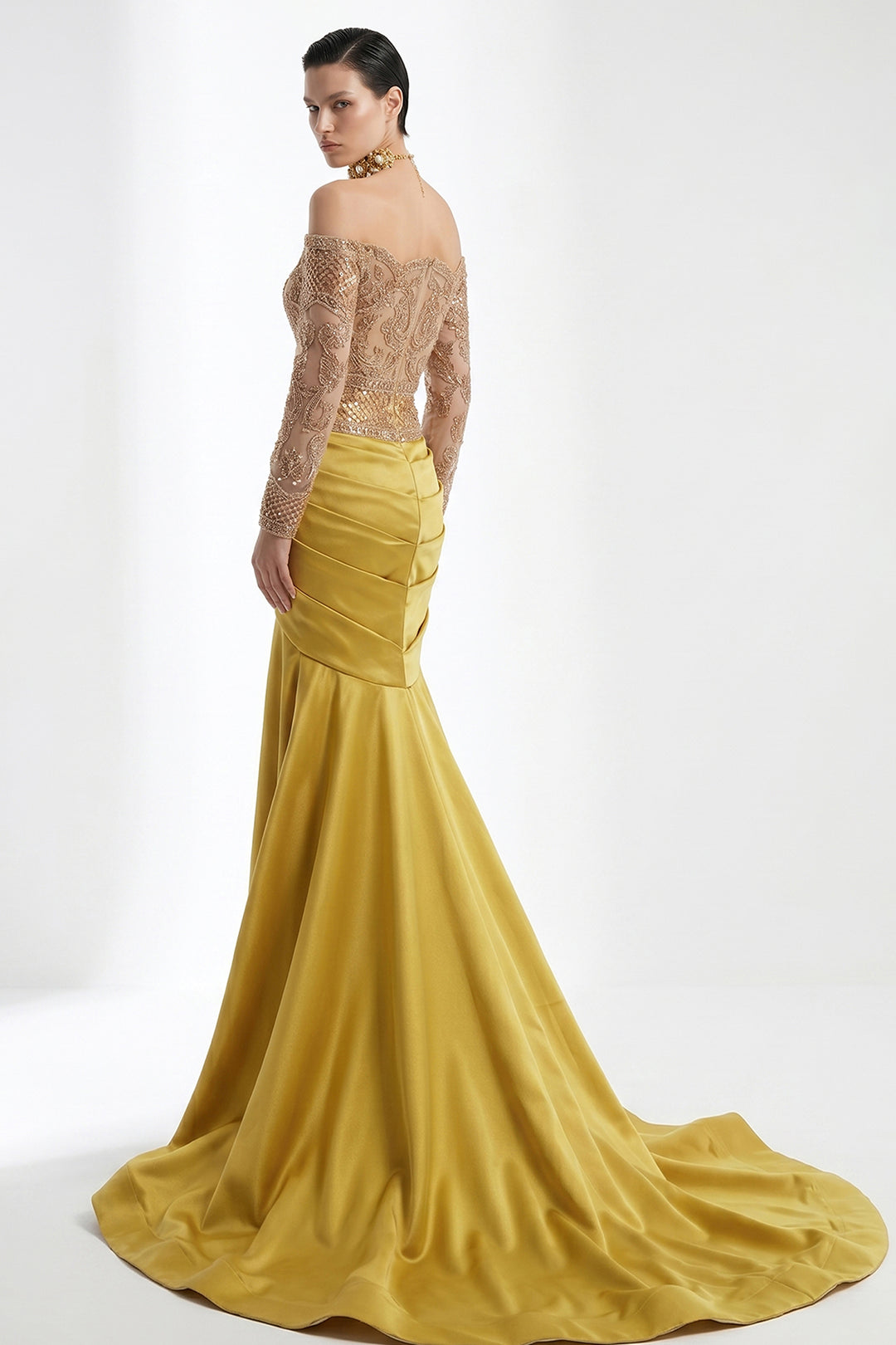 Embellished Off-The-Shoulder Mermaid Dress