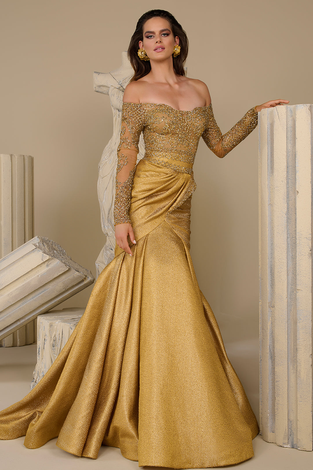 Embellished Off-The-Shoulder Mermaid Dress