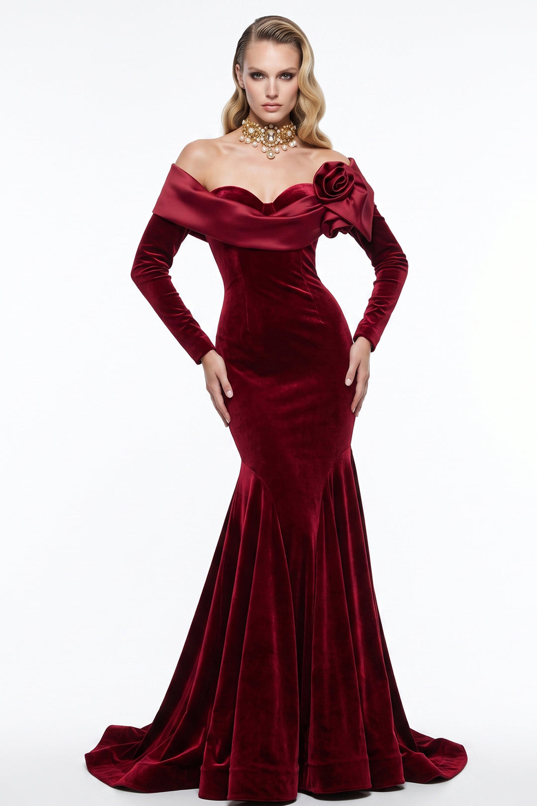 Long-Sleeve Mermaid with Floor-Length Dress