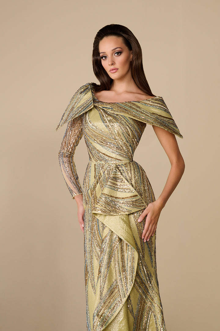 Column Silhouette Dress with Sequinned Train