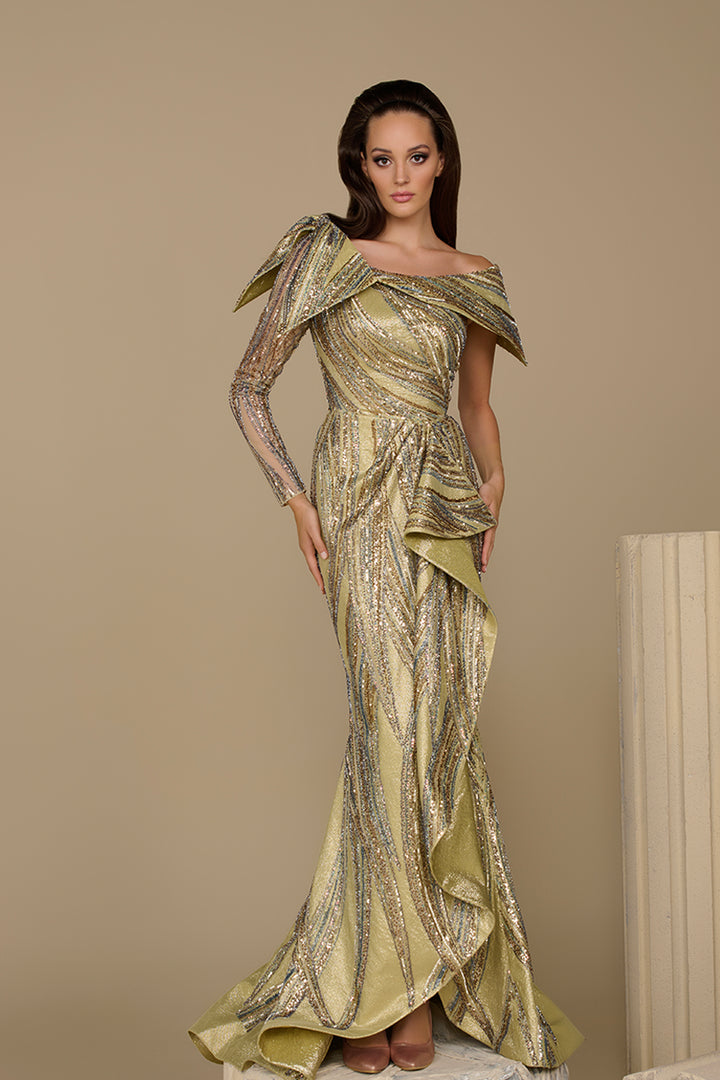 Column Silhouette Dress with Sequinned Train