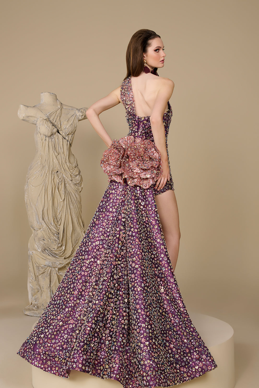 One-Shoulder Mini Dress with Corseted Bodice