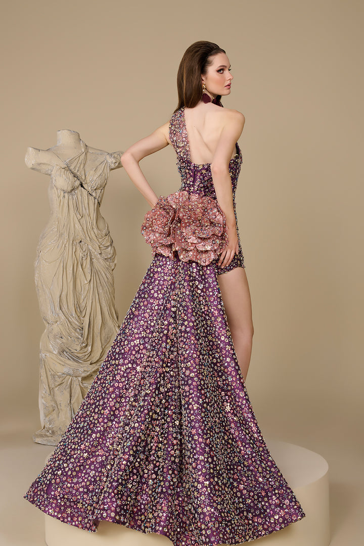 One-Shoulder Mini Dress with Corseted Bodice