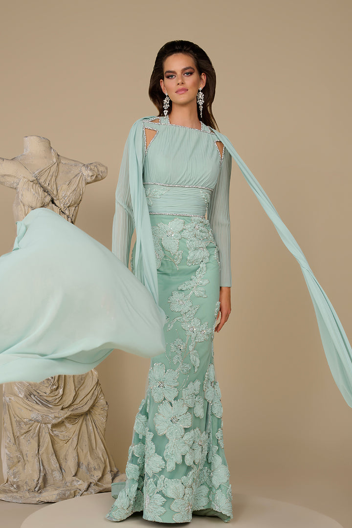 Column Dress with Fitted Bodice and Light Train