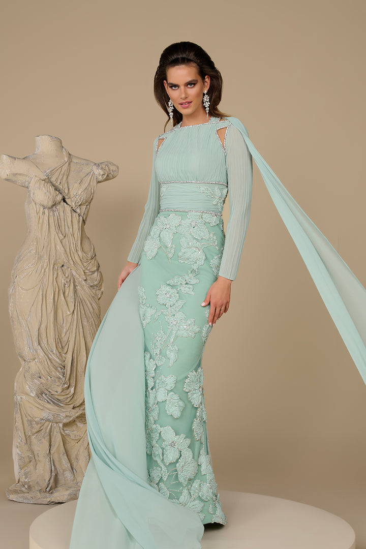 Column Dress with Fitted Bodice and Light Train