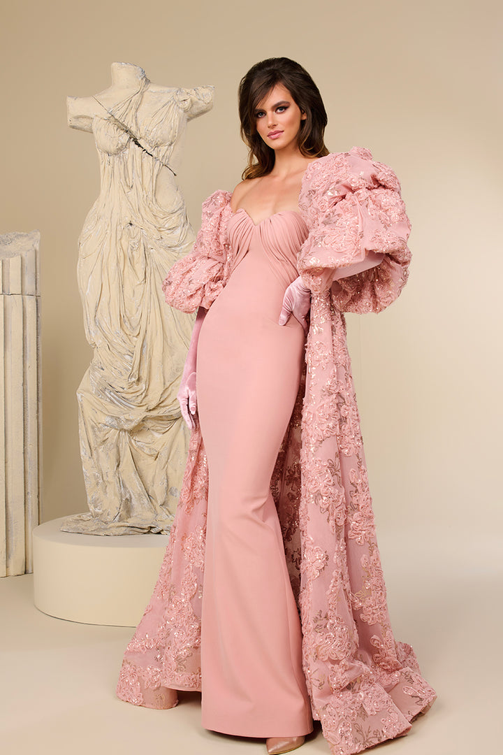 Strapless Cape Dress with Draped Bust Detailing