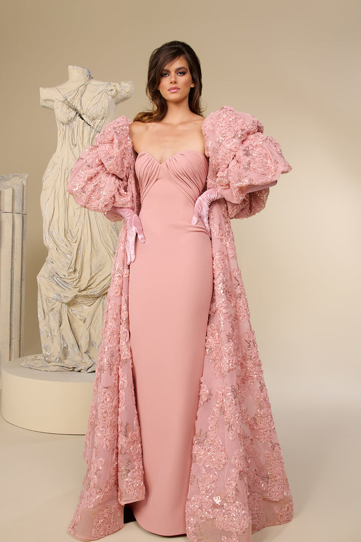 Strapless Cape Dress with Draped Bust Detailing