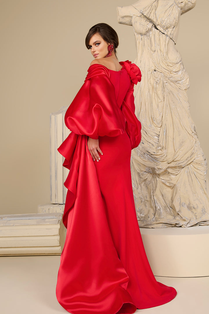 Asymmetrical Off-The-Shoulder Dress with Puff Sleeves