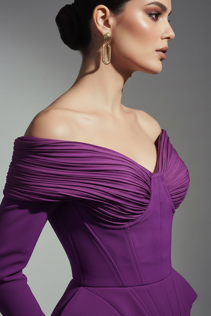 Off-The-Shoulder Crepe Dress with Animal-Print Drape