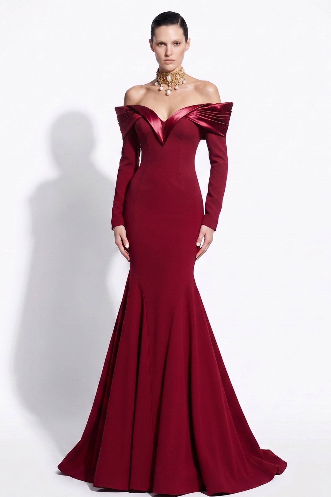 Off-The-Shoulder Satin Mermaid Long Dress