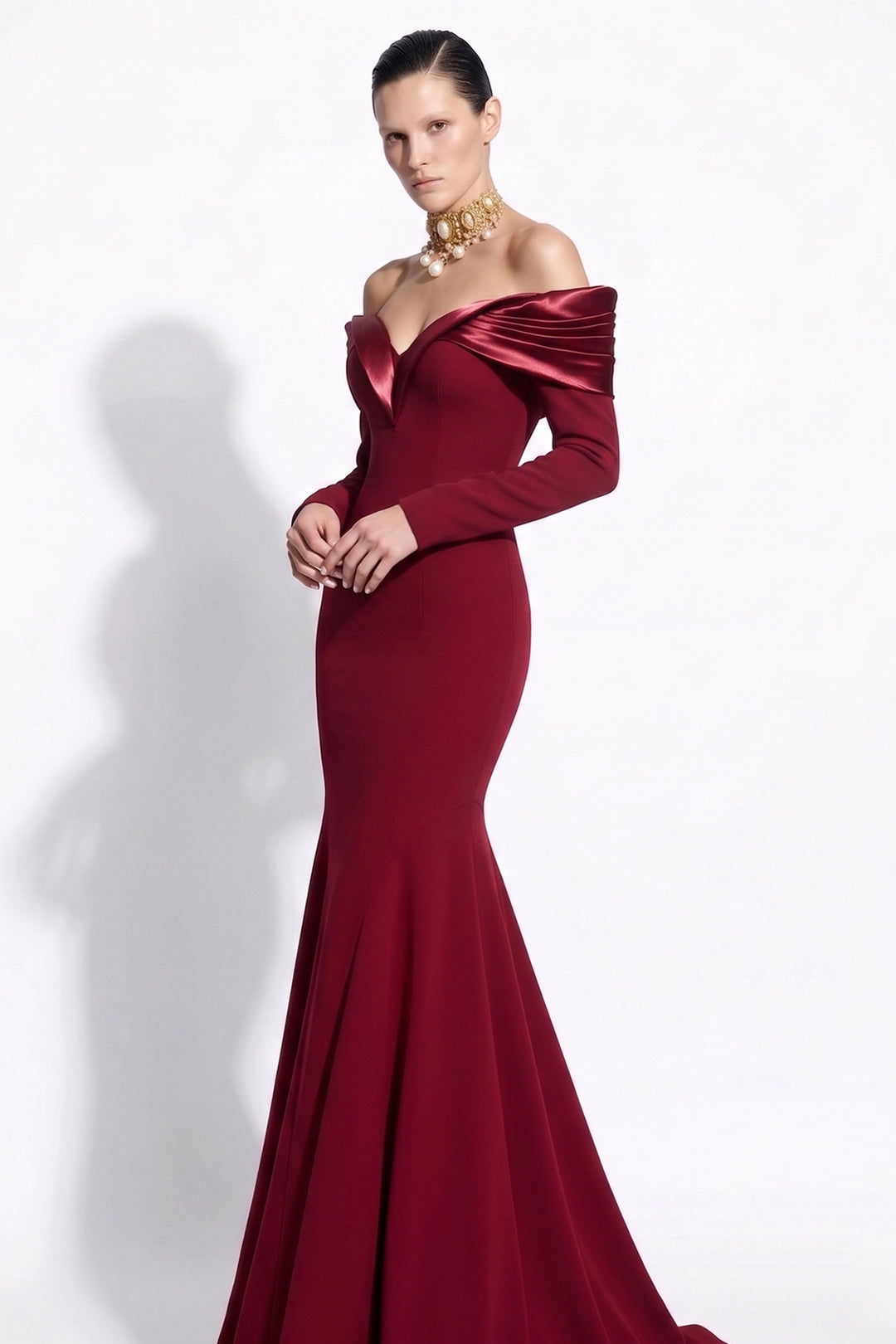 Off-The-Shoulder Satin Mermaid Long Dress