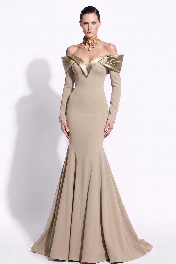 Off-The-Shoulder Satin Mermaid Long Dress