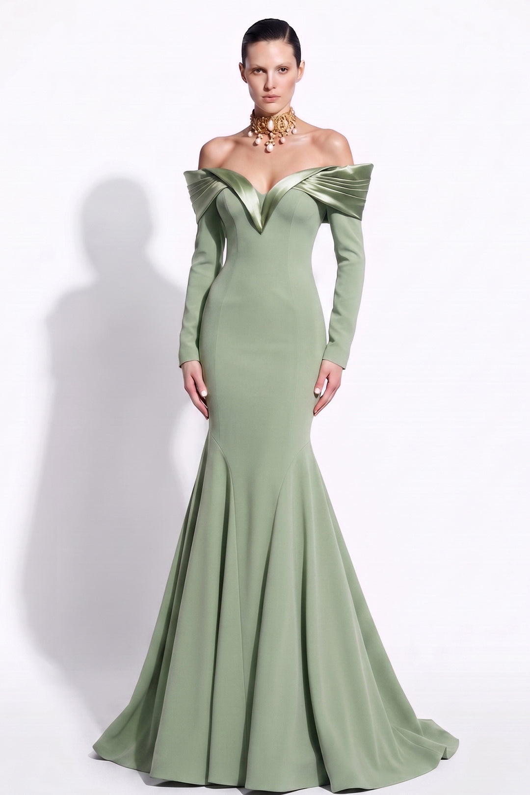 Off-The-Shoulder Satin Mermaid Long Dress