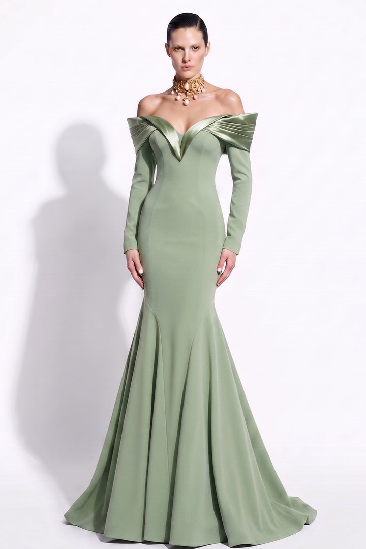 Off-The-Shoulder Satin Mermaid Long Dress