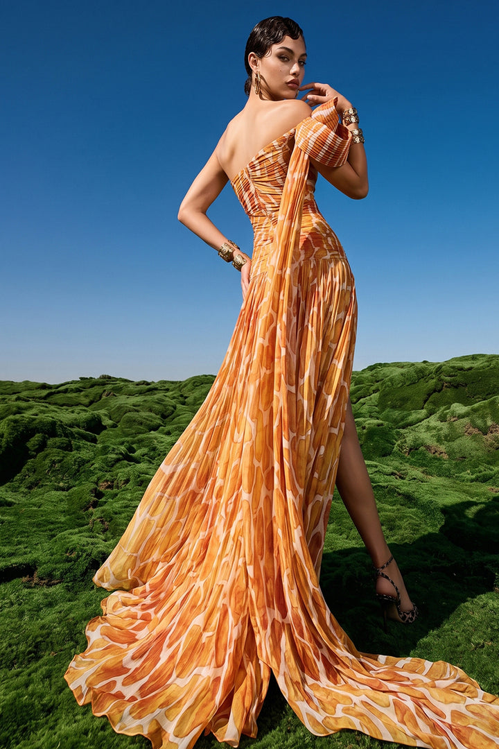 One-Shoulder Long Dress with Sculpted Fit