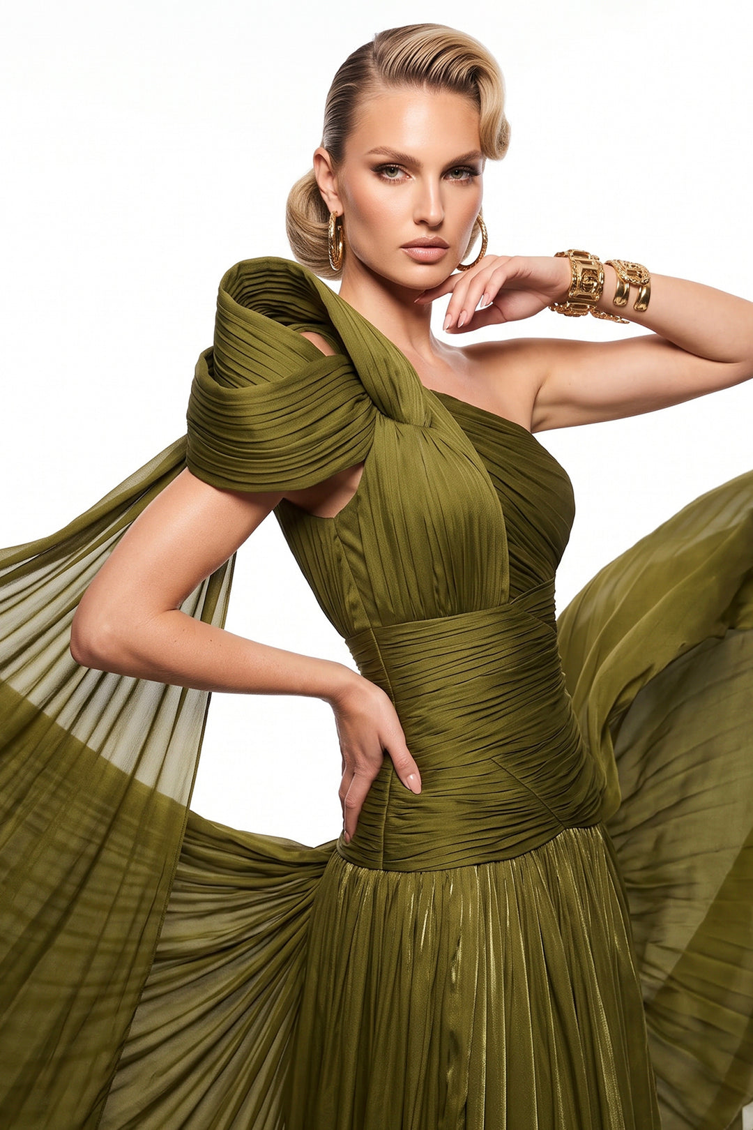 Asymmetrical One-Shoulder Pleated Dress
