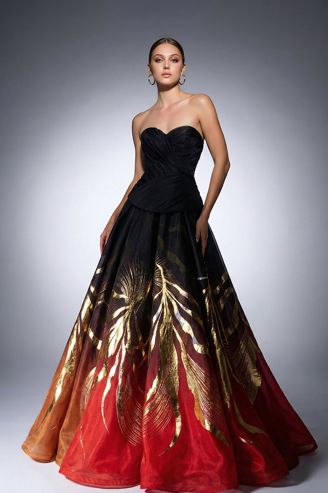 Strapless Bodice Dress with Voluminous Organza Skirt