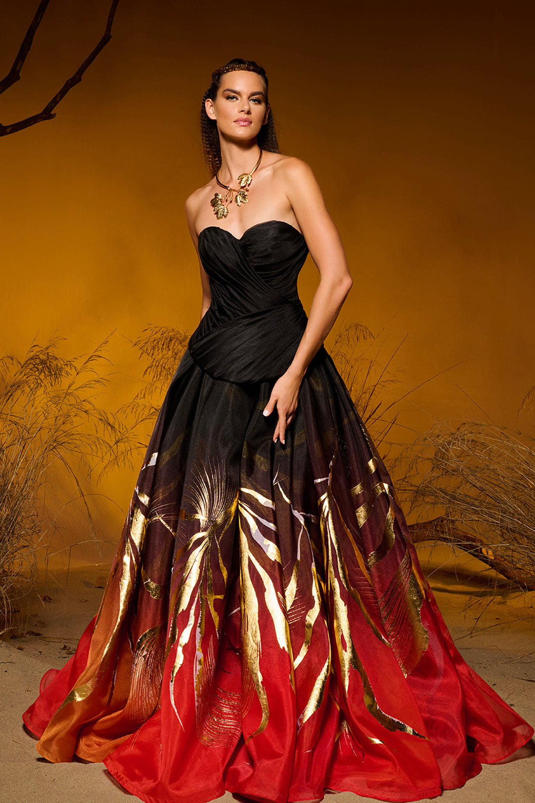 Strapless Bodice Dress with Voluminous Organza Skirt