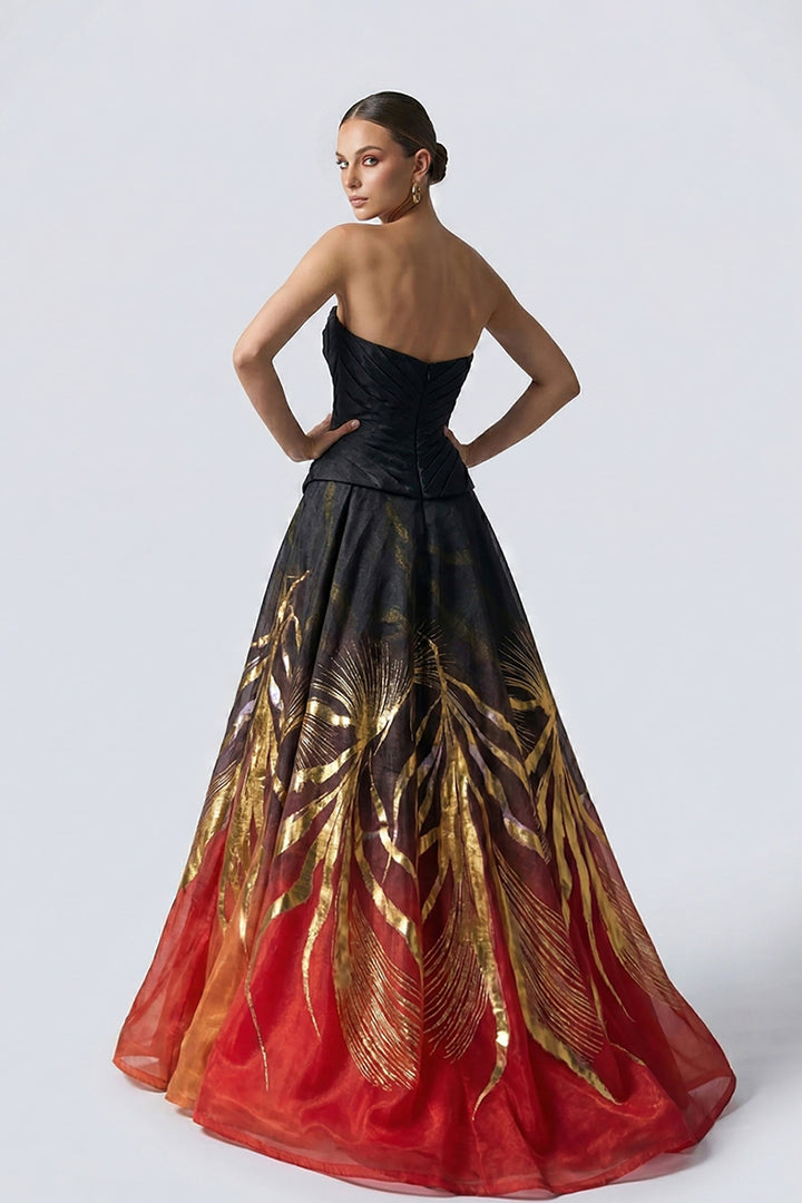 Strapless Bodice Dress with Voluminous Organza Skirt