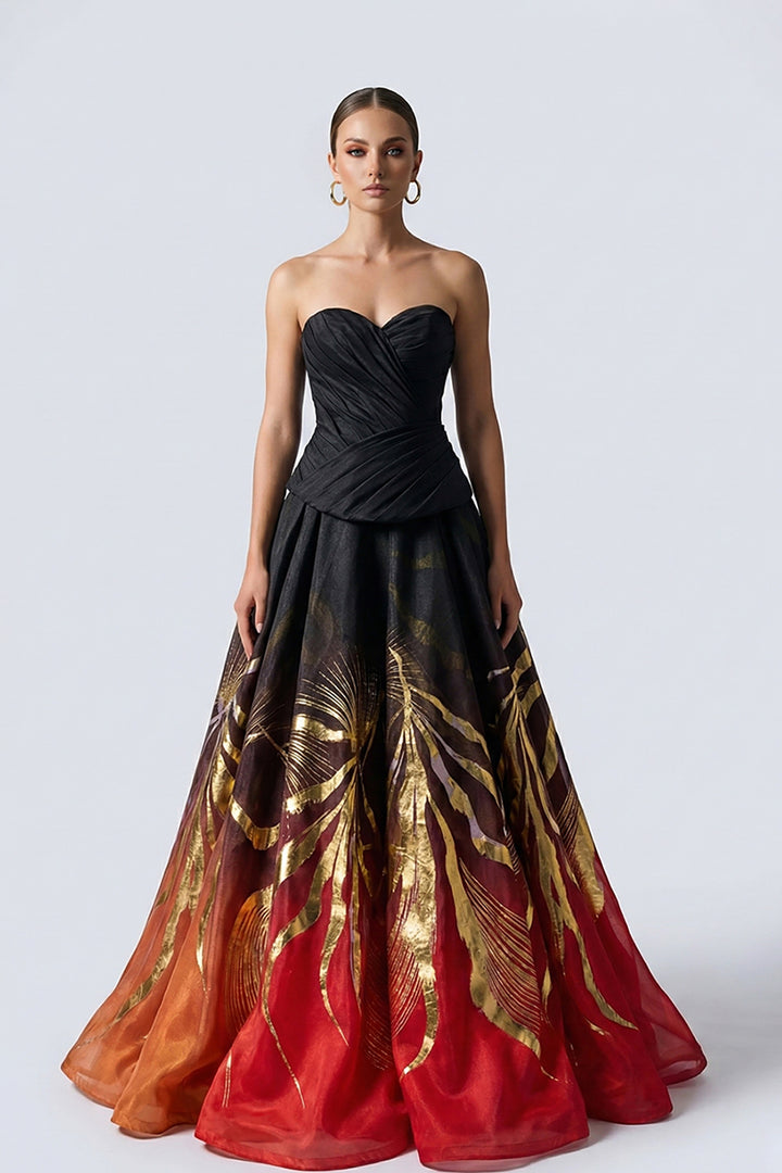 Strapless Bodice Dress with Voluminous Organza Skirt