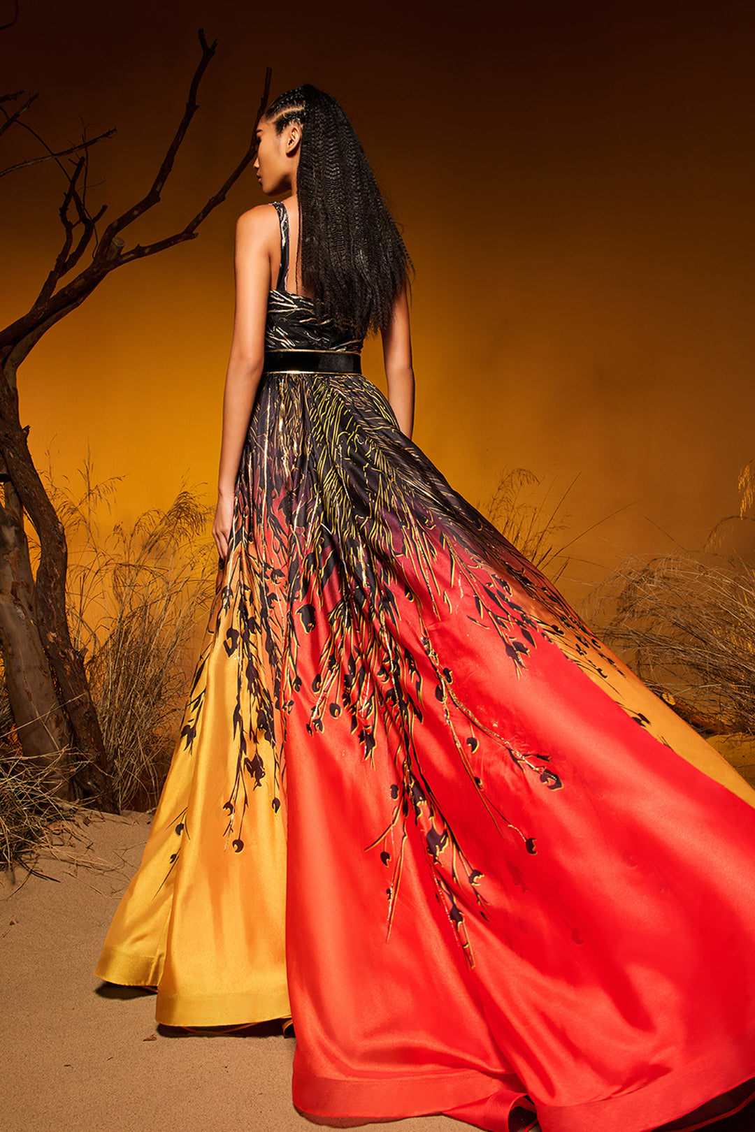 Fitted Bodice A-Line Dress with Velvet Waist Belt