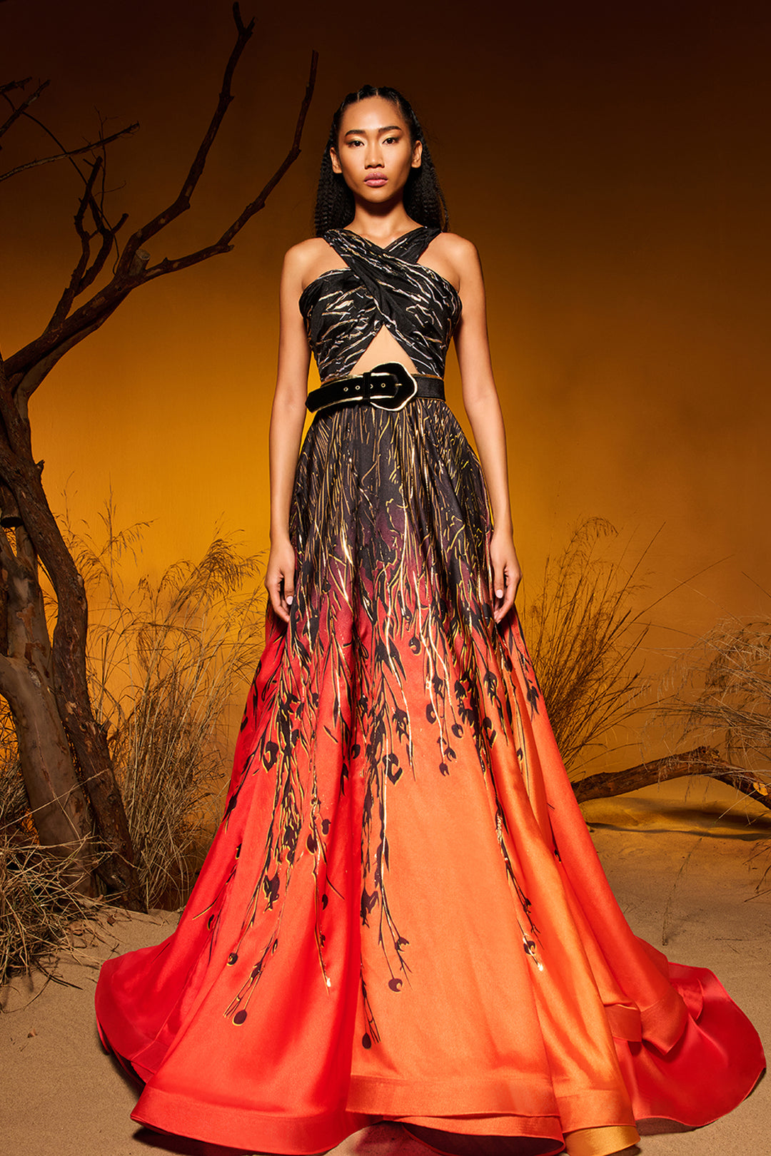 a line dress with fitted bodice Long A-Line Prom Dress with Embroidered Sheer Corset Champagne / 8