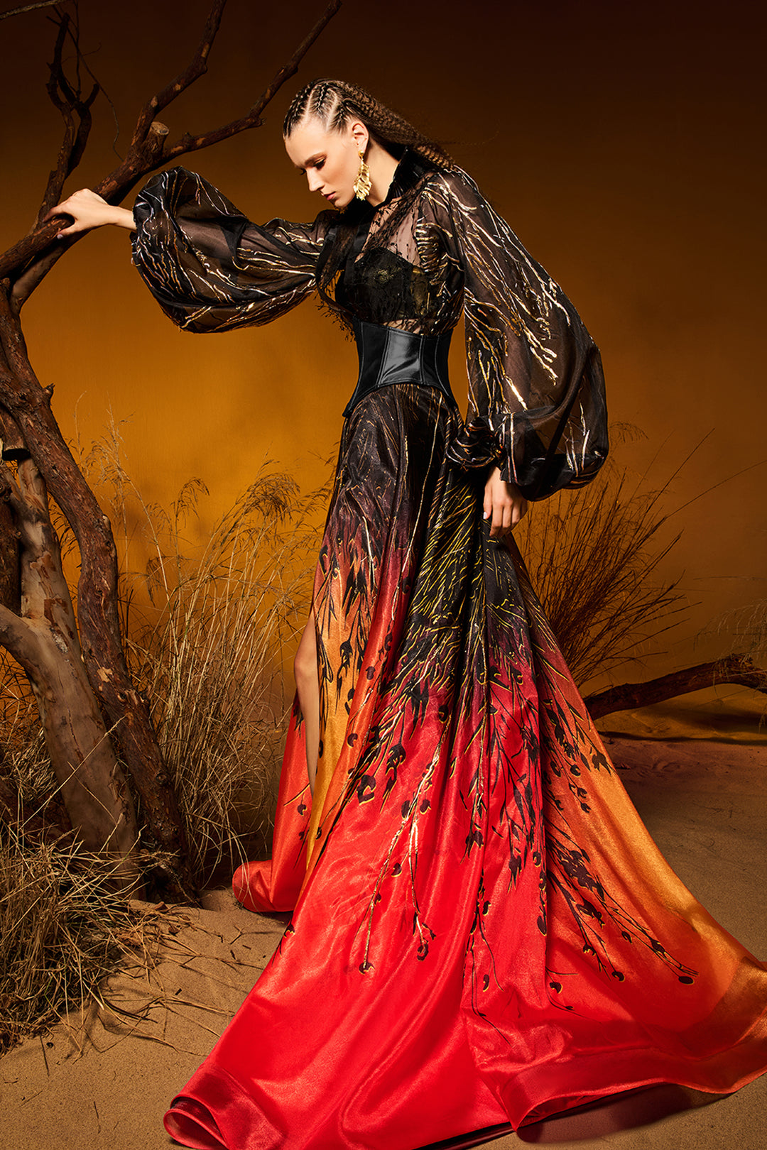 Hand-Painted Dress with Sheer Organza Details