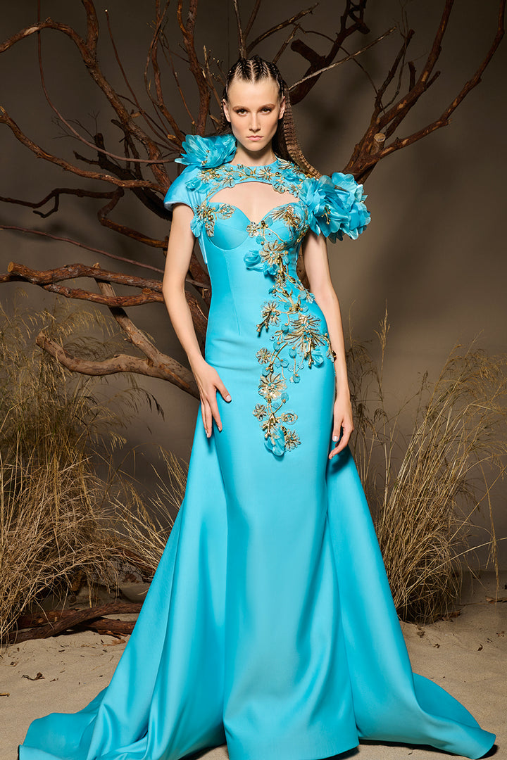 Floral Embroidery A-Line Long Dress