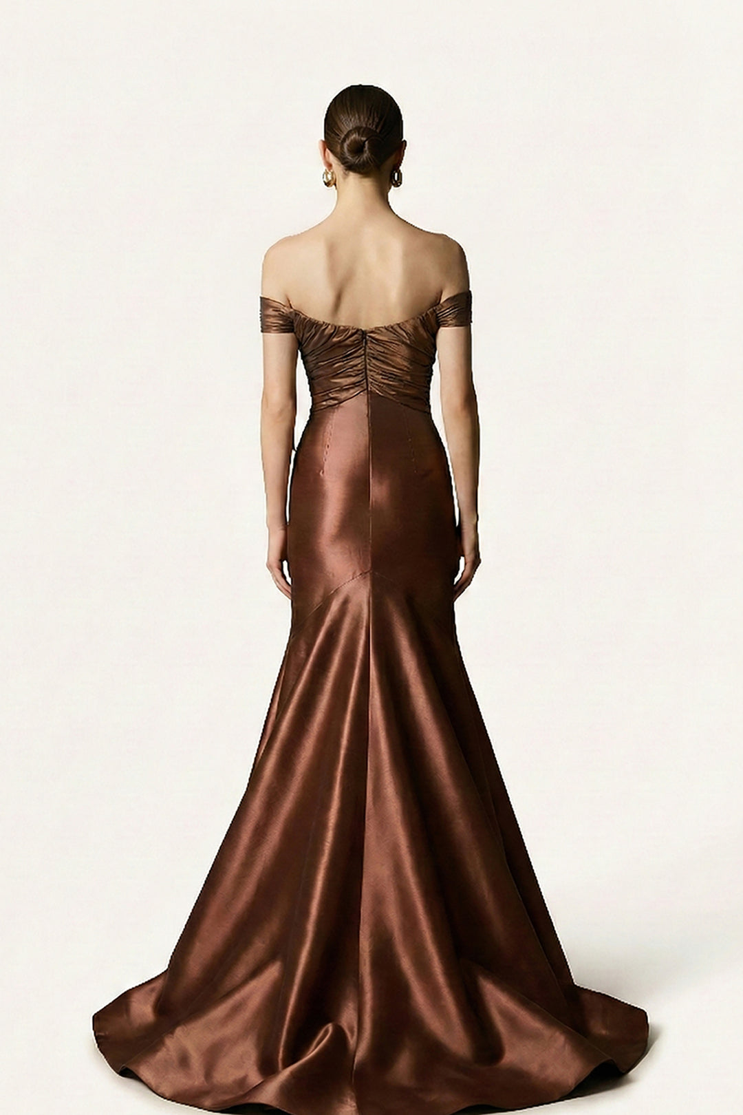 Off-The-Shoulder Satin Dress with Large 3D Floral Embellishments