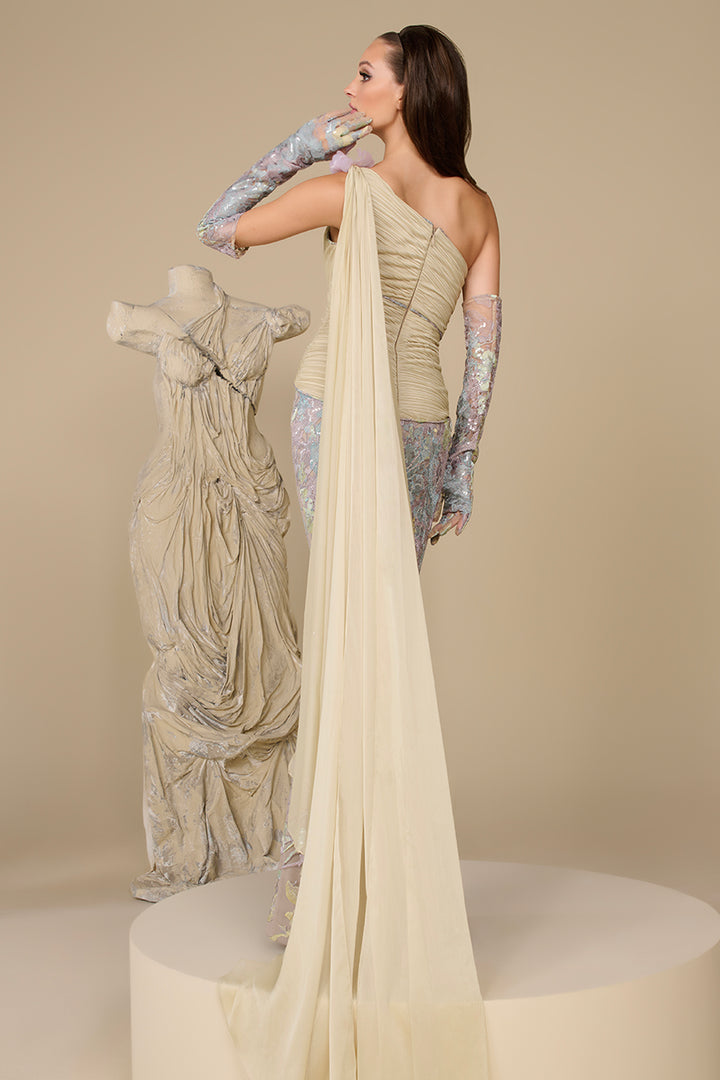 One-Shoulder Neckline Floral Mermaid Dress