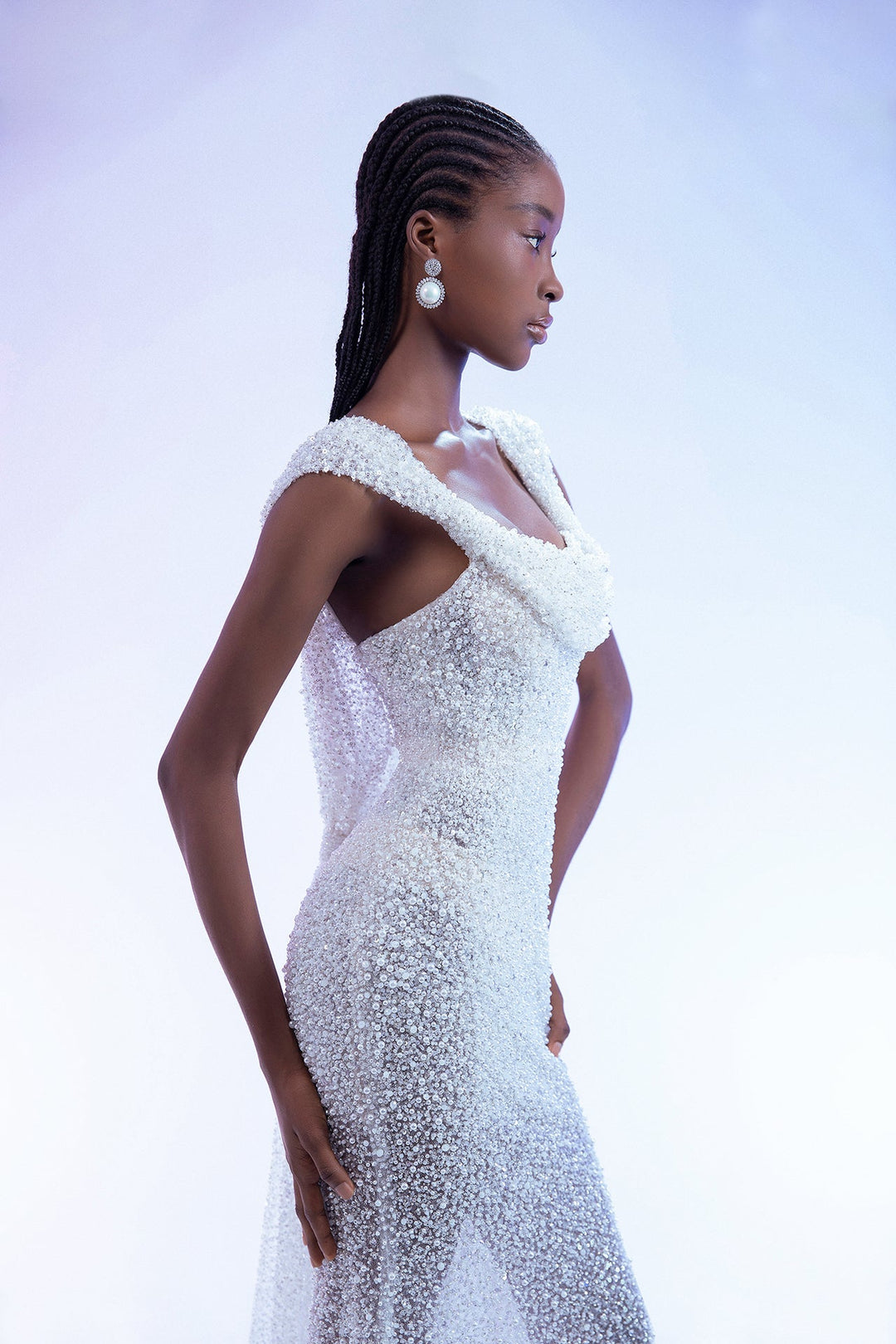 Off-White Sheer Crystal-Embellished Mermaid Gown