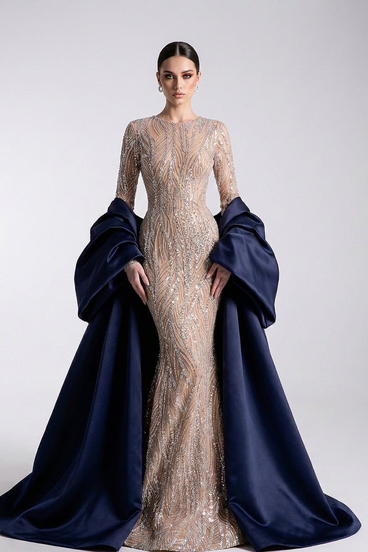 Mermaid Silhouette Long Dress with Cape