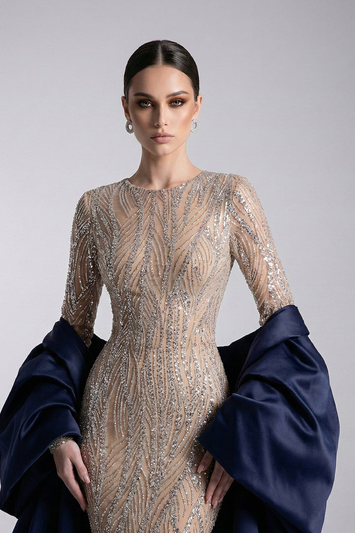 Mermaid Silhouette Long Dress with Cape