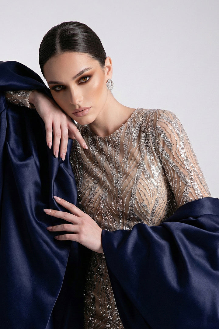 Mermaid Silhouette Long Dress with Cape