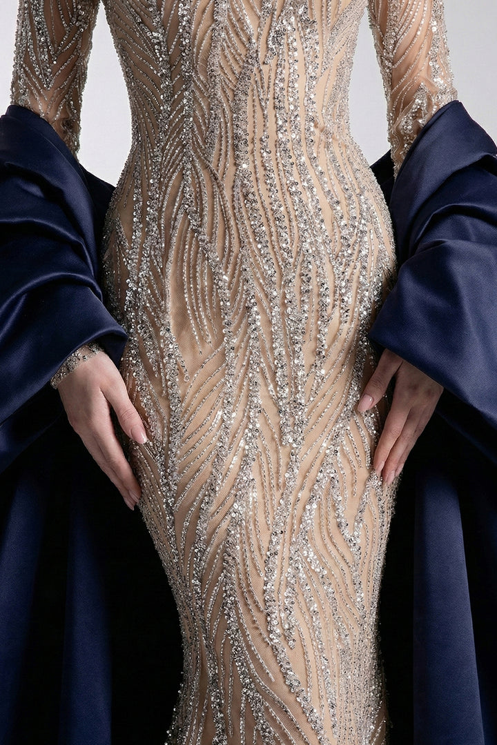 Mermaid Silhouette Long Dress with Cape