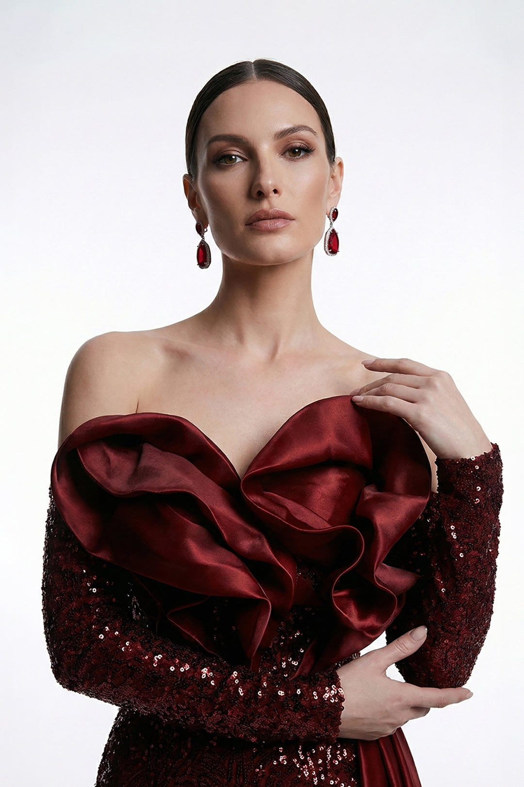 Off-The-Shoulder Mermaid Dress with Bold Architectural Collar