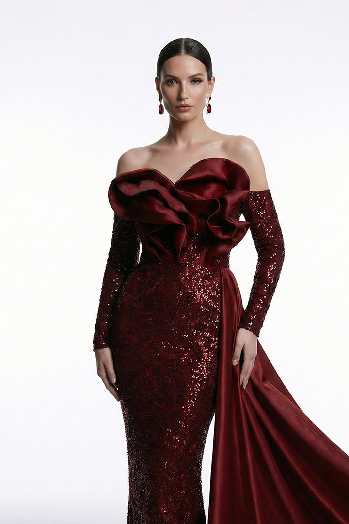 Off-The-Shoulder Mermaid Dress with Bold Architectural Collar