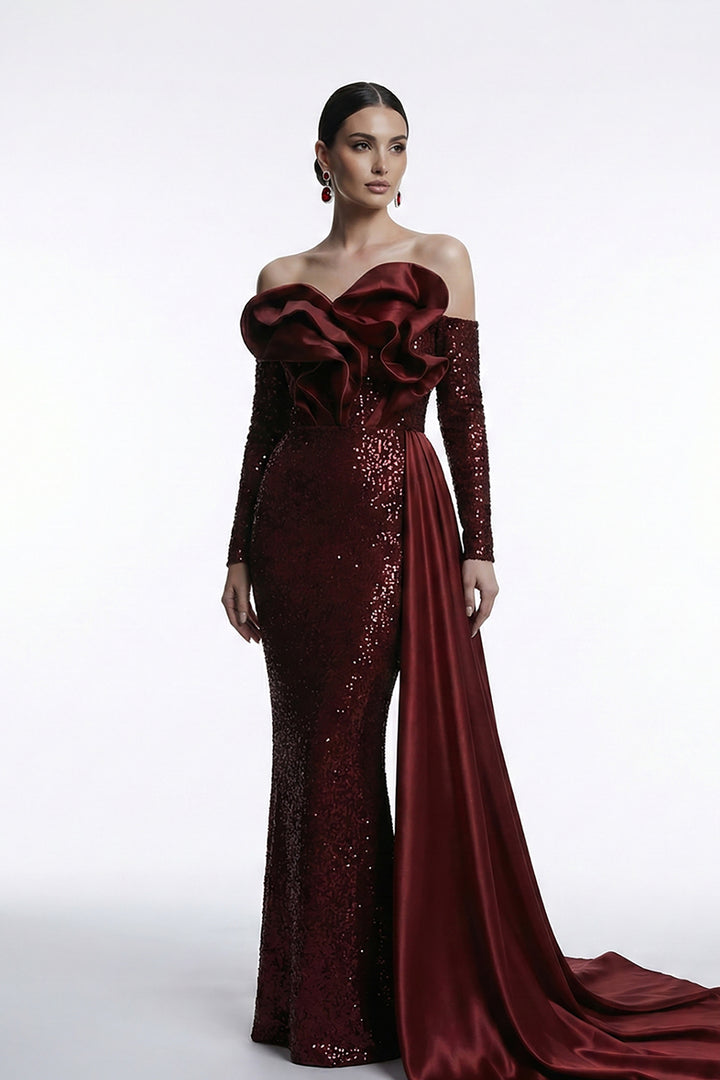 Off-The-Shoulder Mermaid Dress with Bold Architectural Collar