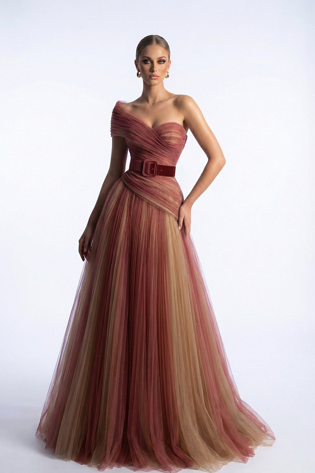 One-Shoulder Belted A-Line Dress M.R DESIGN One-Shoulder Belted A-Line Dress M.R DESIGN