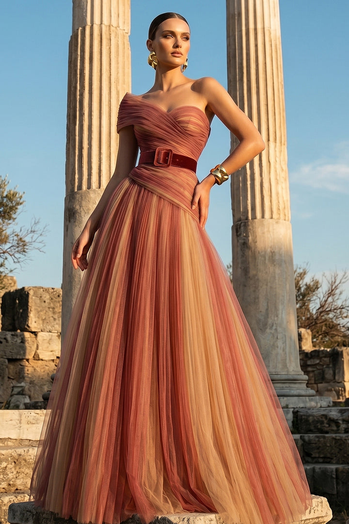 One-Shoulder Belted A-Line Dress