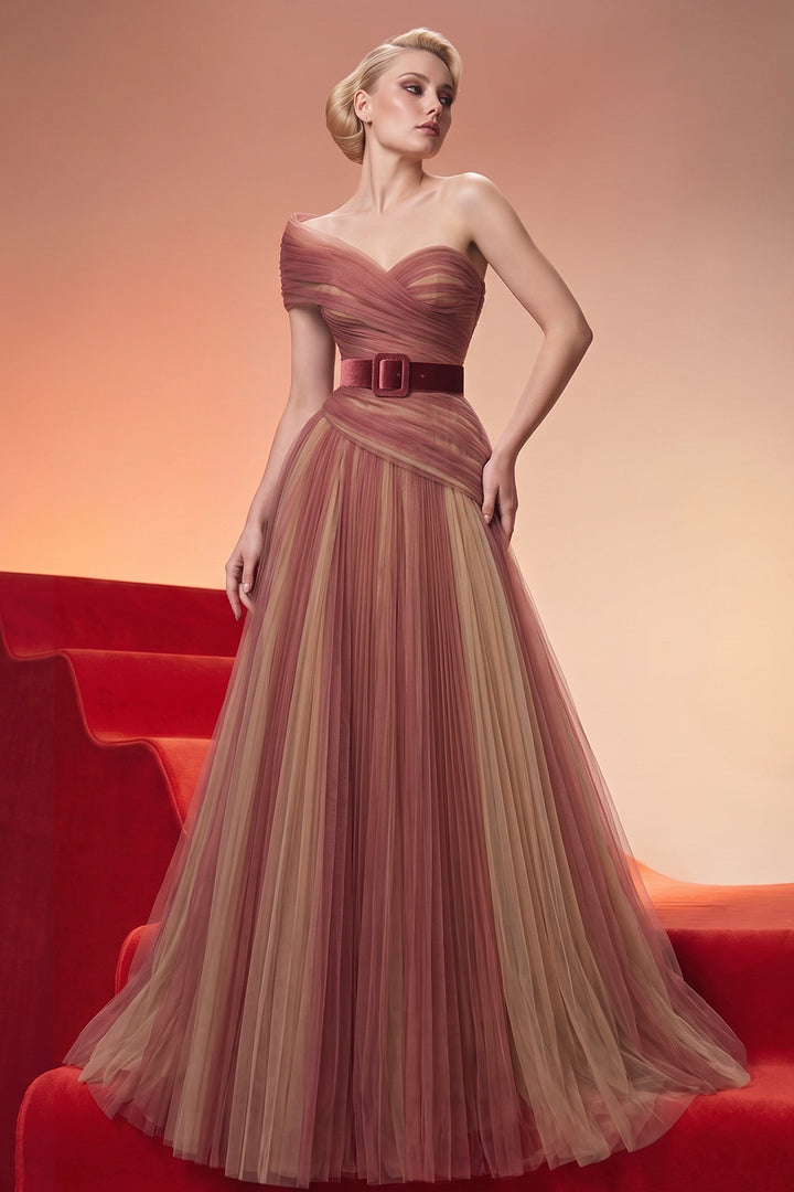 One-Shoulder Belted A-Line Dress