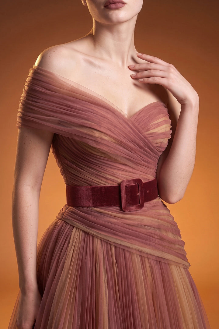 One-Shoulder Belted A-Line Dress