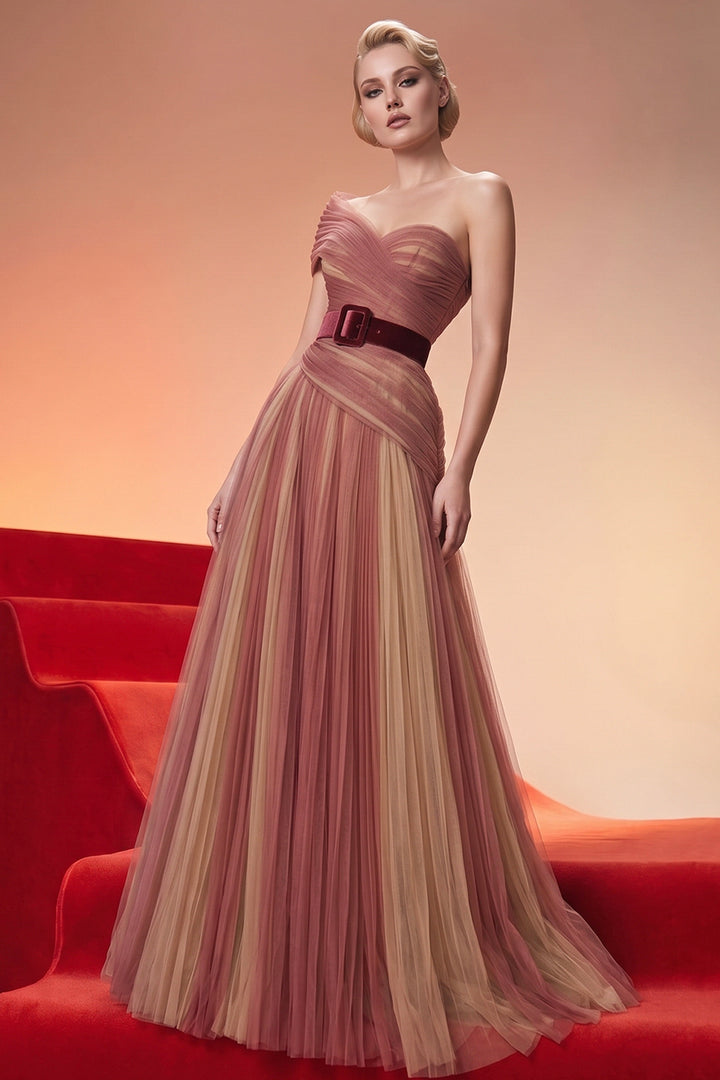One-Shoulder Belted A-Line Dress