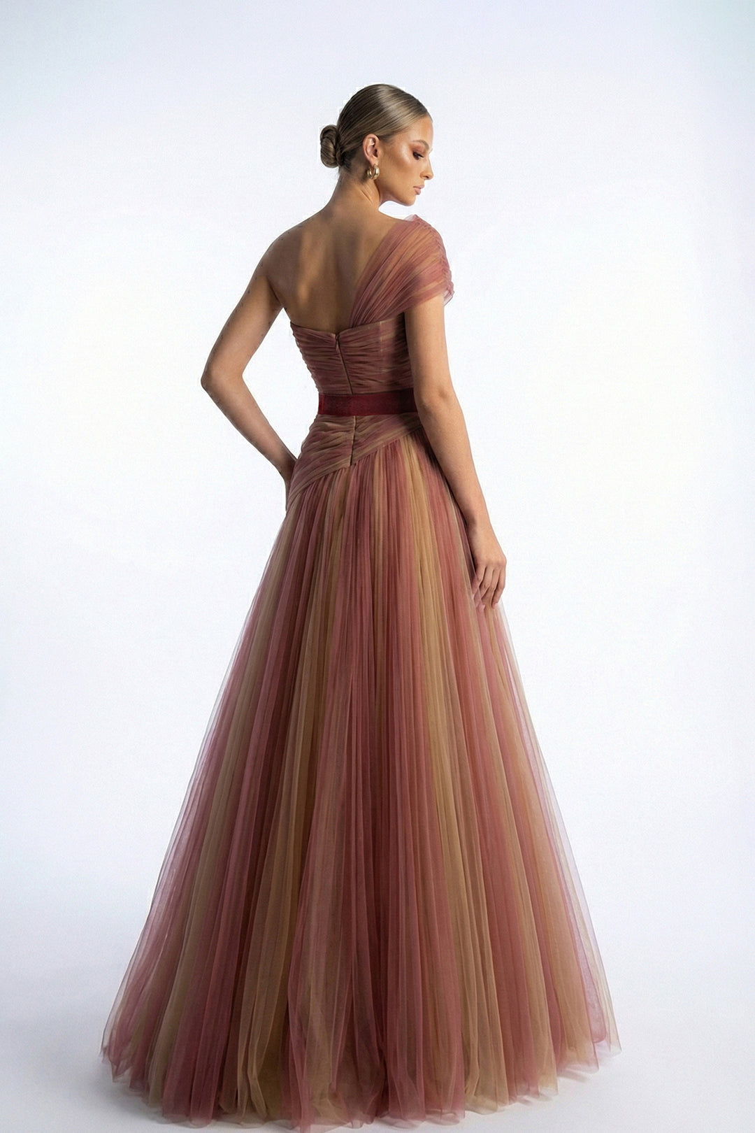 One-Shoulder Belted A-Line Dress