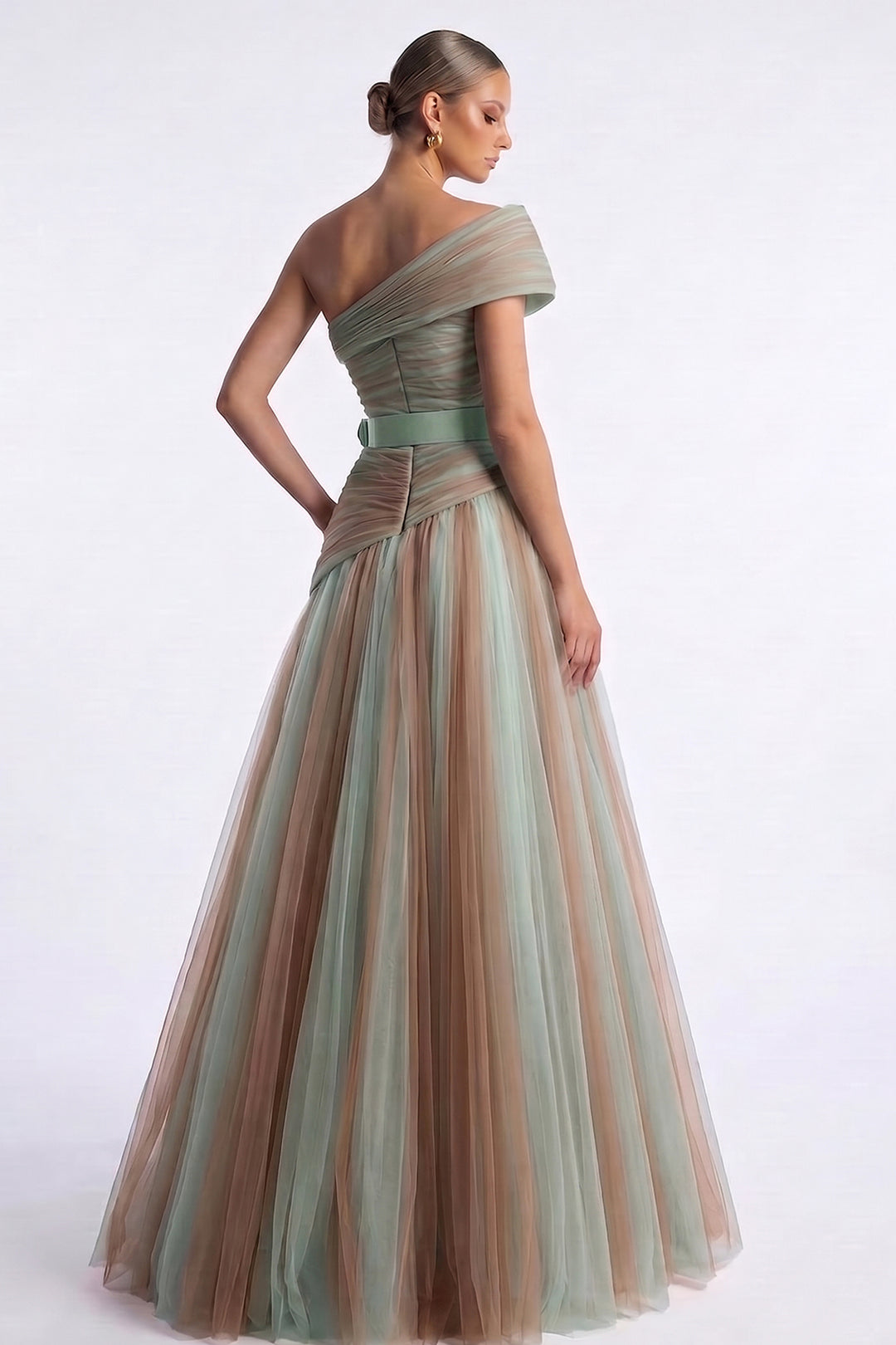 One-Shoulder Belted A-Line Dress