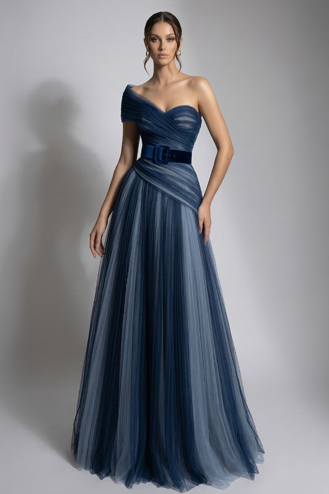 One-Shoulder Belted A-Line Dress