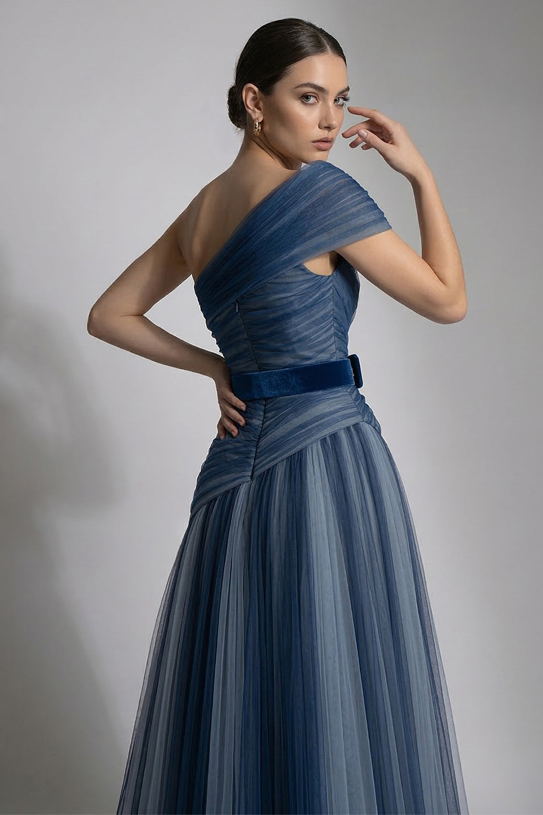 One-Shoulder Belted A-Line Dress